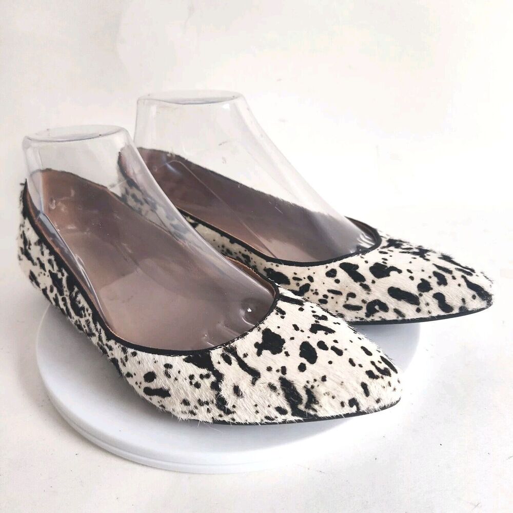 Mercanti Fiorentini Leather Calf Hair Cow‎ Print Pointed Toe Slip On Flats 7.5 M